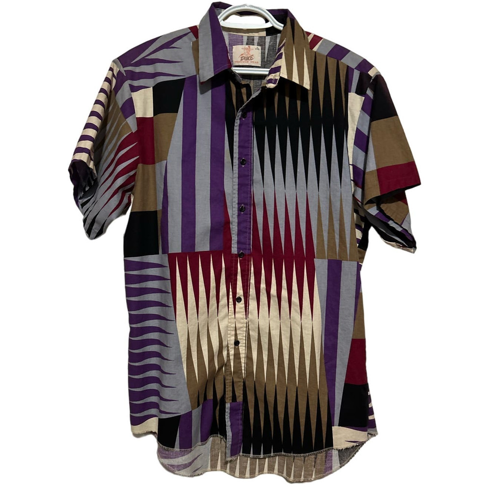 Duke Western Wear John Wayne Color Block Short Sleeve Button‎ Front Shirt Size L